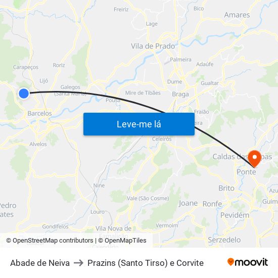 Abade de Neiva to Prazins (Santo Tirso) e Corvite map