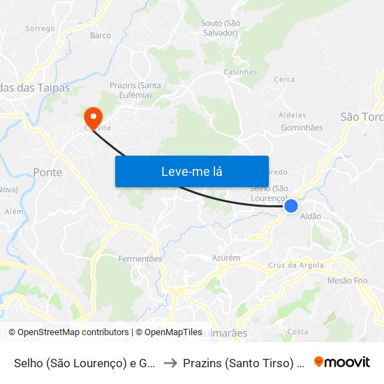 Selho (São Lourenço) e Gominhães to Prazins (Santo Tirso) e Corvite map