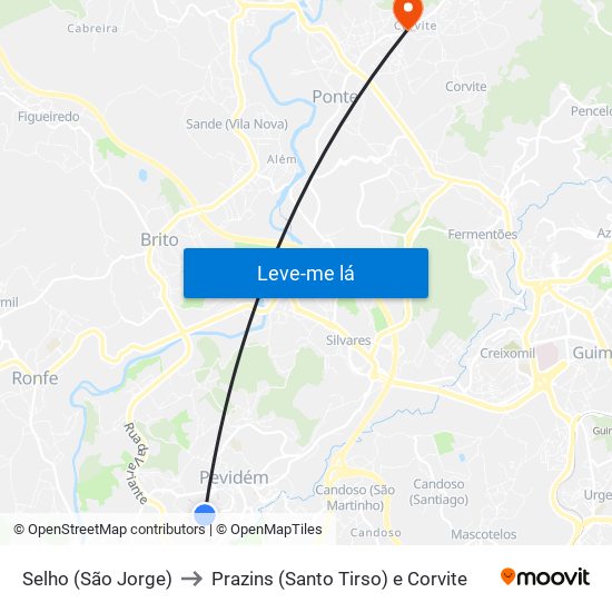 Selho (São Jorge) to Prazins (Santo Tirso) e Corvite map