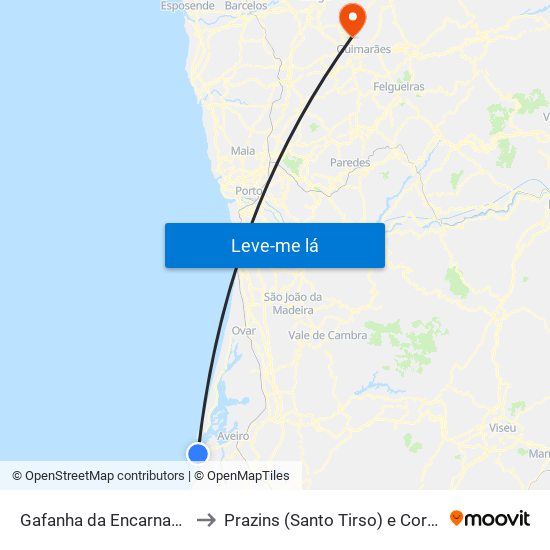 Gafanha da Encarnação to Prazins (Santo Tirso) e Corvite map