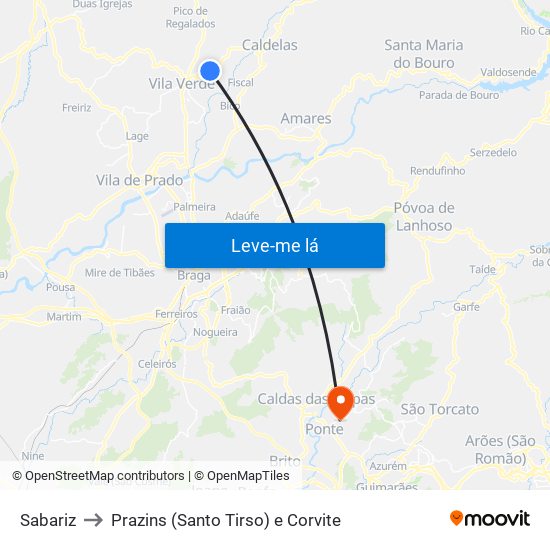 Sabariz to Prazins (Santo Tirso) e Corvite map