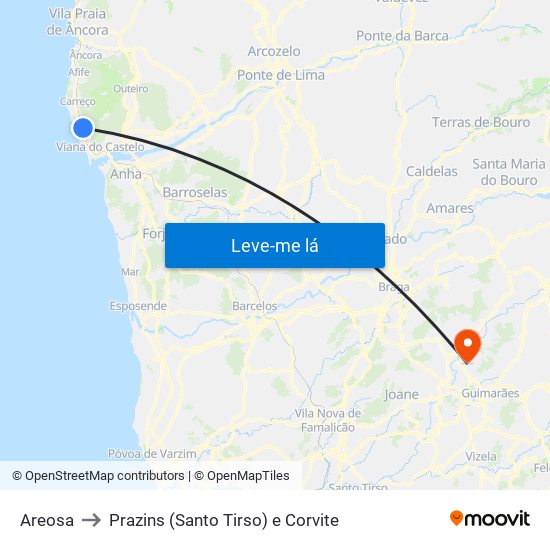 Areosa to Prazins (Santo Tirso) e Corvite map