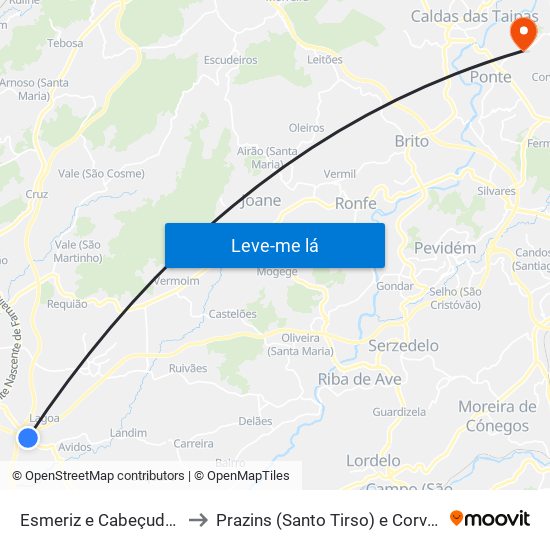 Esmeriz e Cabeçudos to Prazins (Santo Tirso) e Corvite map