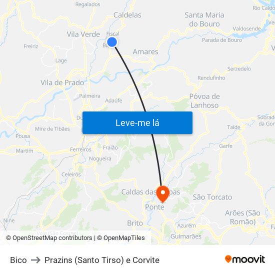 Bico to Prazins (Santo Tirso) e Corvite map