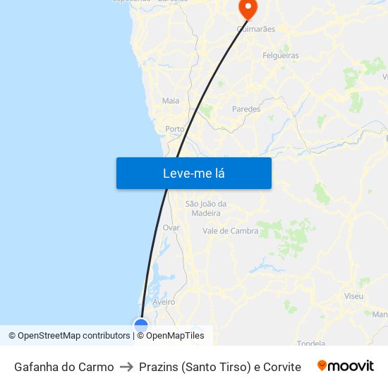 Gafanha do Carmo to Prazins (Santo Tirso) e Corvite map