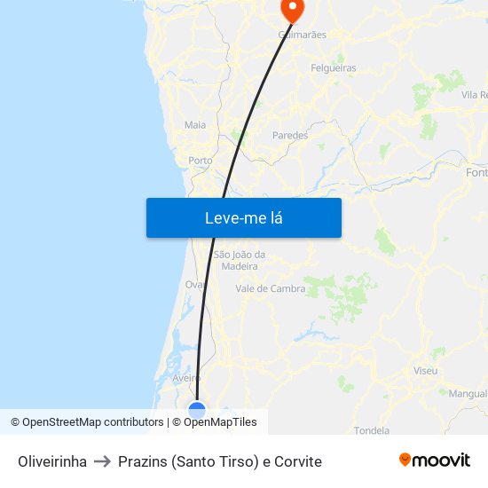 Oliveirinha to Prazins (Santo Tirso) e Corvite map