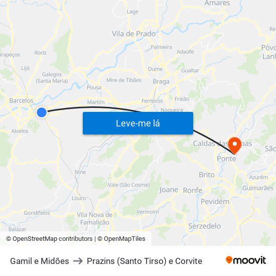 Gamil e Midões to Prazins (Santo Tirso) e Corvite map