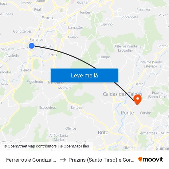 Ferreiros e Gondizalves to Prazins (Santo Tirso) e Corvite map