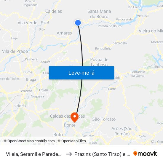 Vilela, Seramil e Paredes Secas to Prazins (Santo Tirso) e Corvite map