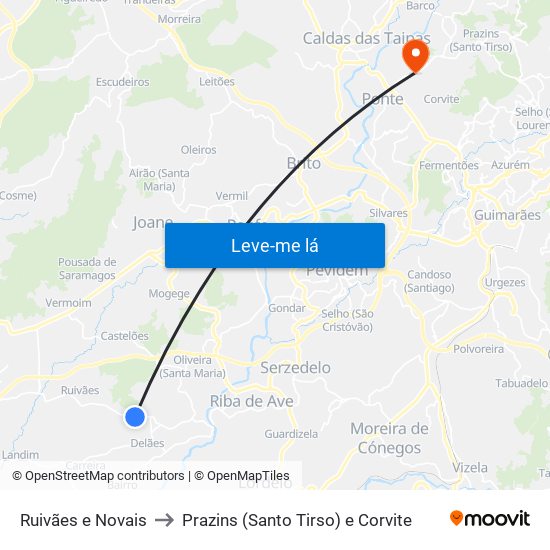 Ruivães e Novais to Prazins (Santo Tirso) e Corvite map