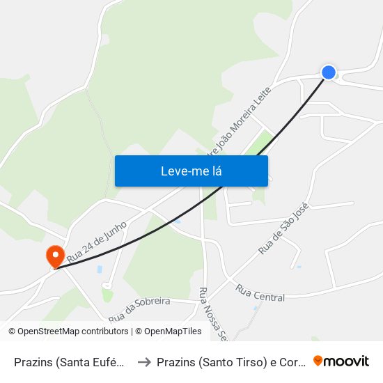 Prazins (Santa Eufémia) to Prazins (Santo Tirso) e Corvite map