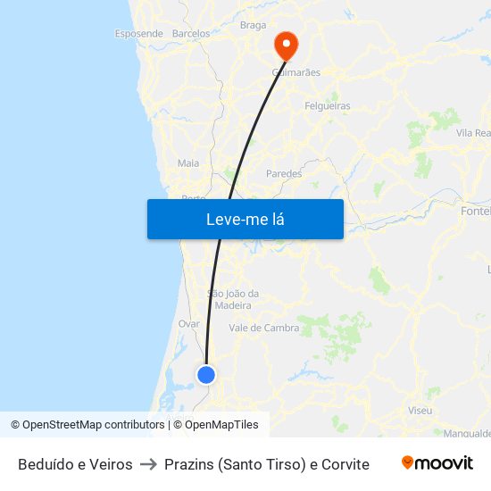 Beduído e Veiros to Prazins (Santo Tirso) e Corvite map