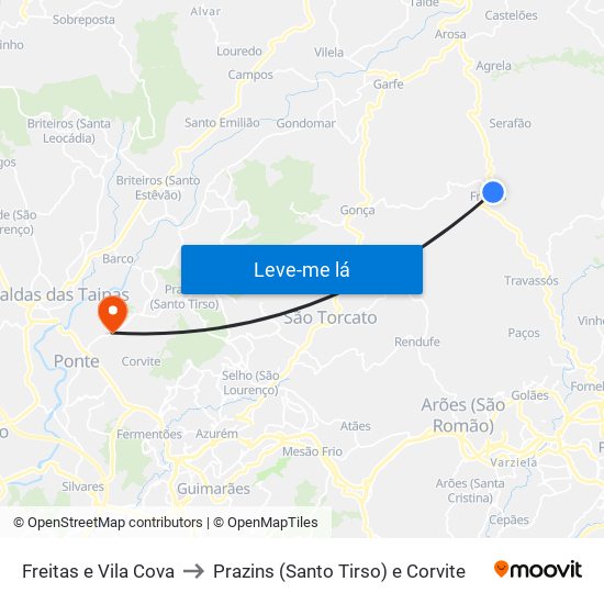 Freitas e Vila Cova to Prazins (Santo Tirso) e Corvite map