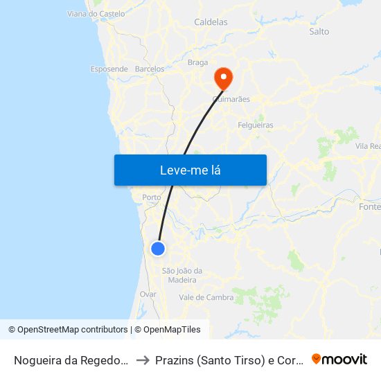 Nogueira da Regedoura to Prazins (Santo Tirso) e Corvite map