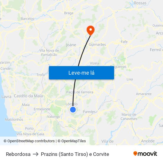 Rebordosa to Prazins (Santo Tirso) e Corvite map