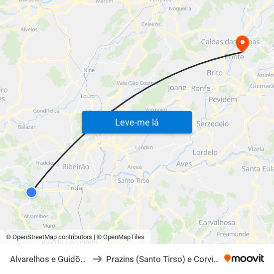 Alvarelhos e Guidões to Prazins (Santo Tirso) e Corvite map