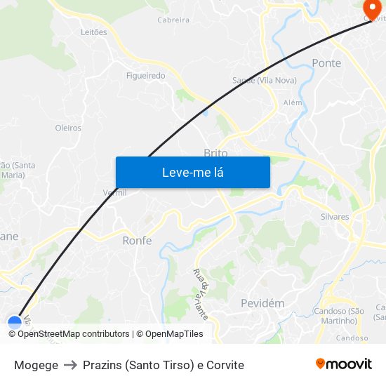 Mogege to Prazins (Santo Tirso) e Corvite map