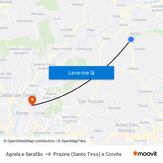 Agrela e Serafão to Prazins (Santo Tirso) e Corvite map