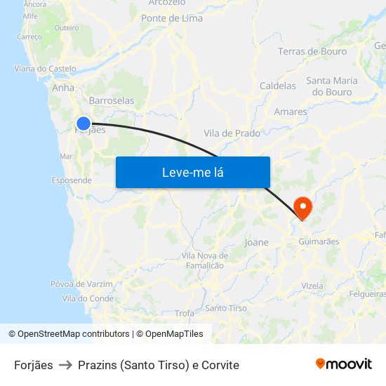Forjães to Prazins (Santo Tirso) e Corvite map