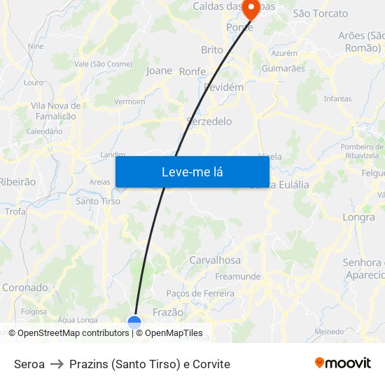 Seroa to Prazins (Santo Tirso) e Corvite map
