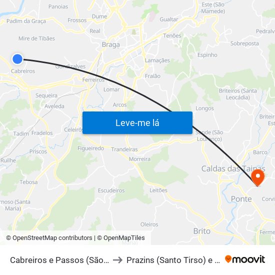 Cabreiros e Passos (São Julião) to Prazins (Santo Tirso) e Corvite map