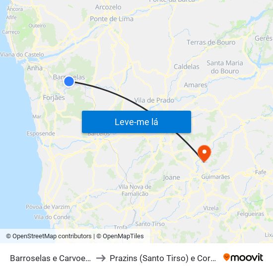 Barroselas e Carvoeiro to Prazins (Santo Tirso) e Corvite map