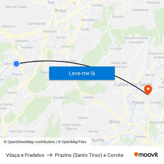 Vilaça e Fradelos to Prazins (Santo Tirso) e Corvite map