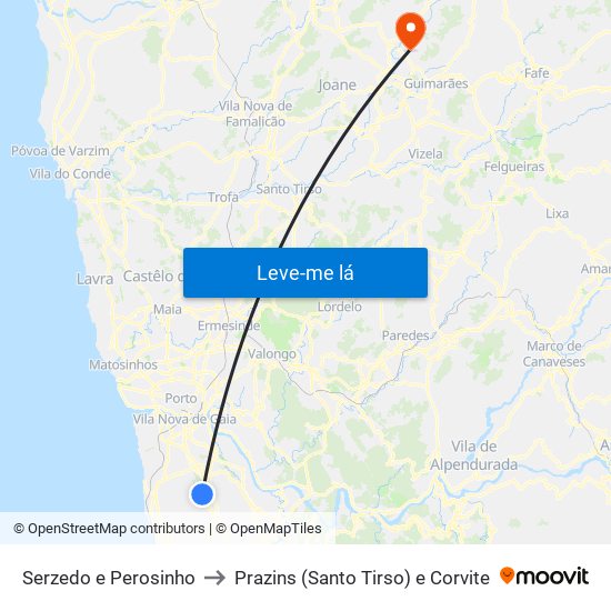 Serzedo e Perosinho to Prazins (Santo Tirso) e Corvite map