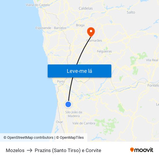 Mozelos to Prazins (Santo Tirso) e Corvite map