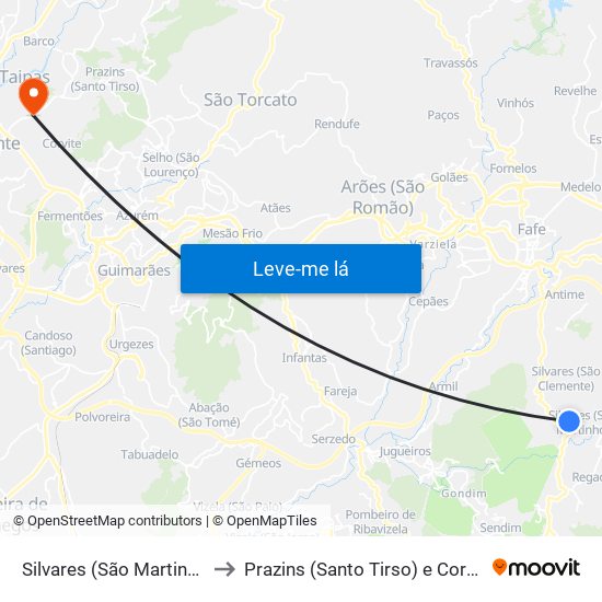 Silvares (São Martinho) to Prazins (Santo Tirso) e Corvite map