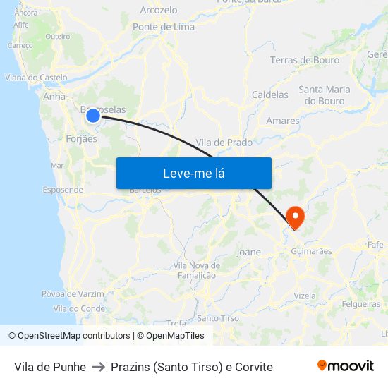 Vila de Punhe to Prazins (Santo Tirso) e Corvite map