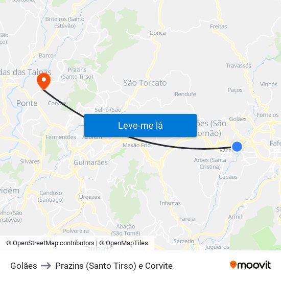 Golães to Prazins (Santo Tirso) e Corvite map