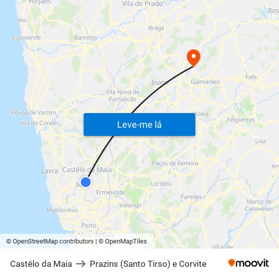 Castêlo da Maia to Prazins (Santo Tirso) e Corvite map