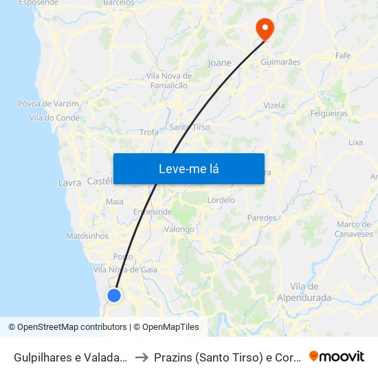 Gulpilhares e Valadares to Prazins (Santo Tirso) e Corvite map