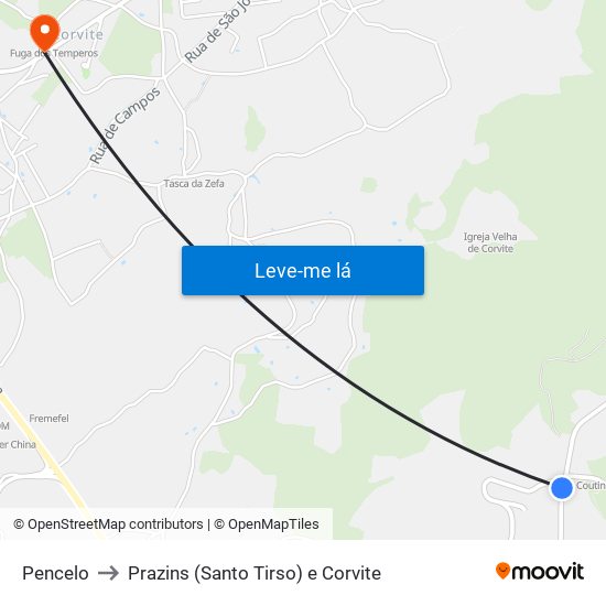 Pencelo to Prazins (Santo Tirso) e Corvite map