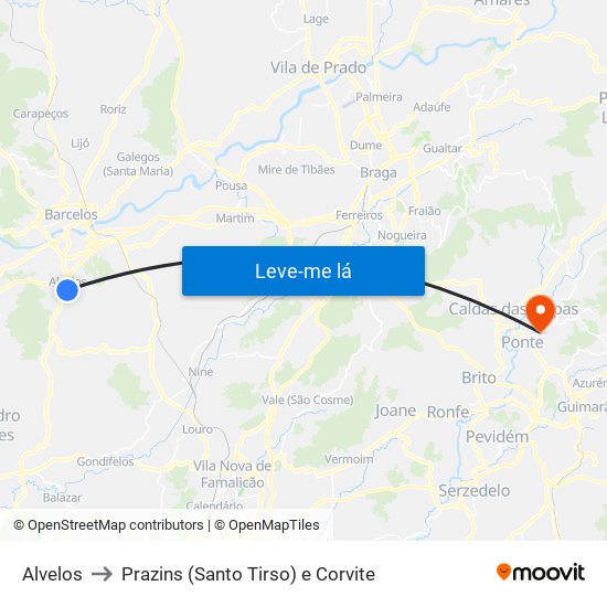 Alvelos to Prazins (Santo Tirso) e Corvite map