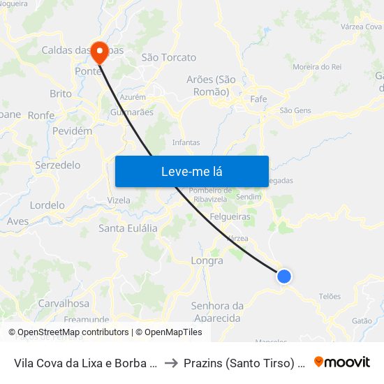Vila Cova da Lixa e Borba de Godim to Prazins (Santo Tirso) e Corvite map