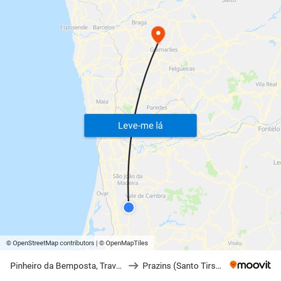 Pinheiro da Bemposta, Travanca e Palmaz to Prazins (Santo Tirso) e Corvite map