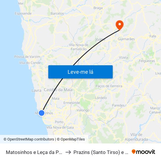 Matosinhos e Leça da Palmeira to Prazins (Santo Tirso) e Corvite map