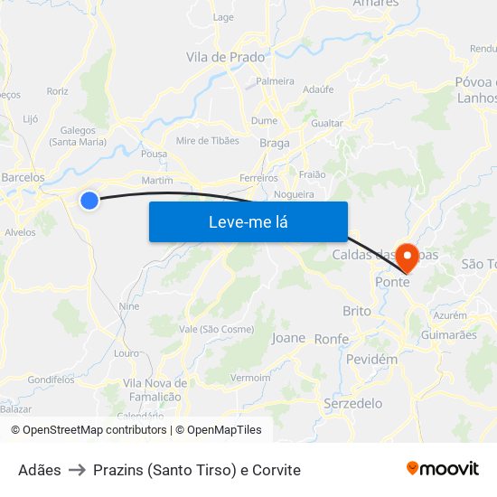 Adães to Prazins (Santo Tirso) e Corvite map