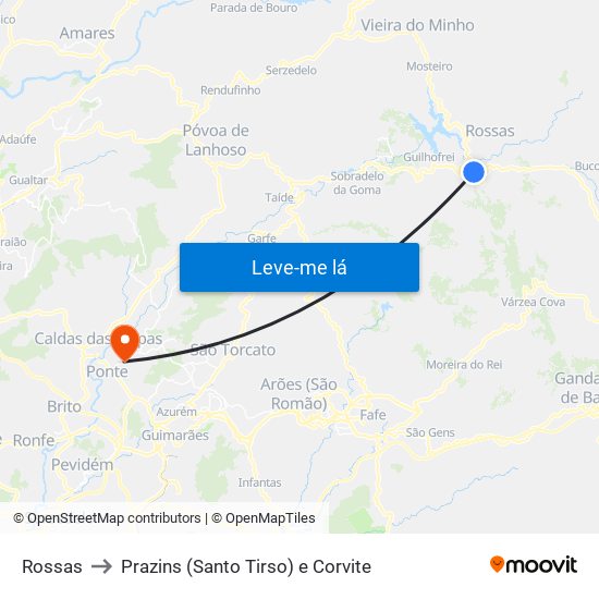 Rossas to Prazins (Santo Tirso) e Corvite map