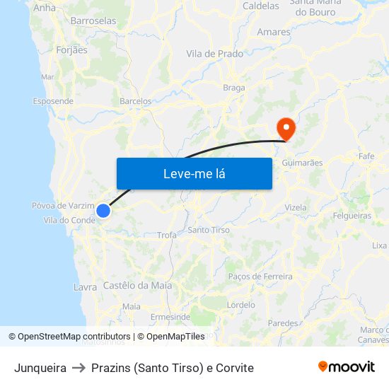 Junqueira to Prazins (Santo Tirso) e Corvite map