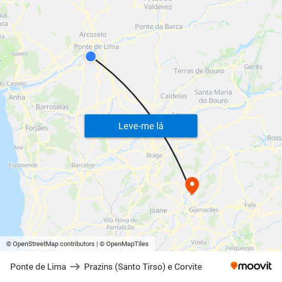Ponte de Lima to Prazins (Santo Tirso) e Corvite map