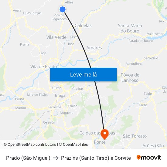 Prado (São Miguel) to Prazins (Santo Tirso) e Corvite map