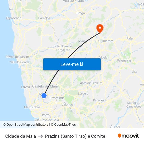 Cidade da Maia to Prazins (Santo Tirso) e Corvite map