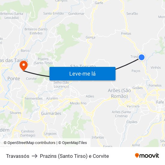 Travassós to Prazins (Santo Tirso) e Corvite map