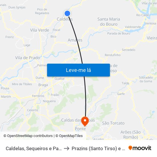 Caldelas, Sequeiros e Paranhos to Prazins (Santo Tirso) e Corvite map