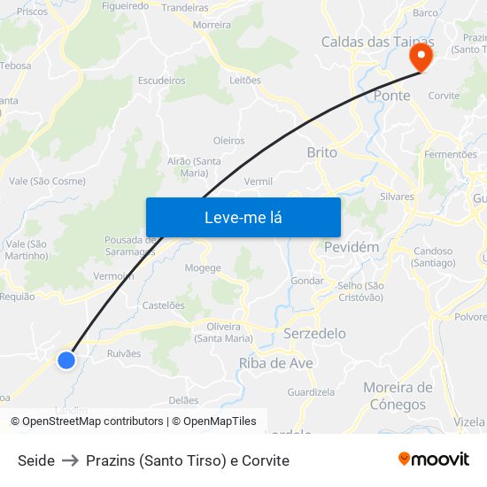 Seide to Prazins (Santo Tirso) e Corvite map
