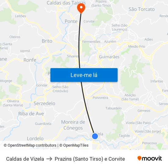 Caldas de Vizela to Prazins (Santo Tirso) e Corvite map