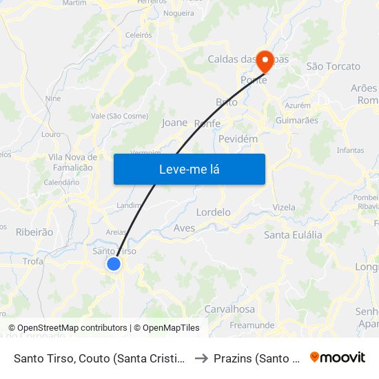 Santo Tirso, Couto (Santa Cristina e São Miguel) e Burgães to Prazins (Santo Tirso) e Corvite map